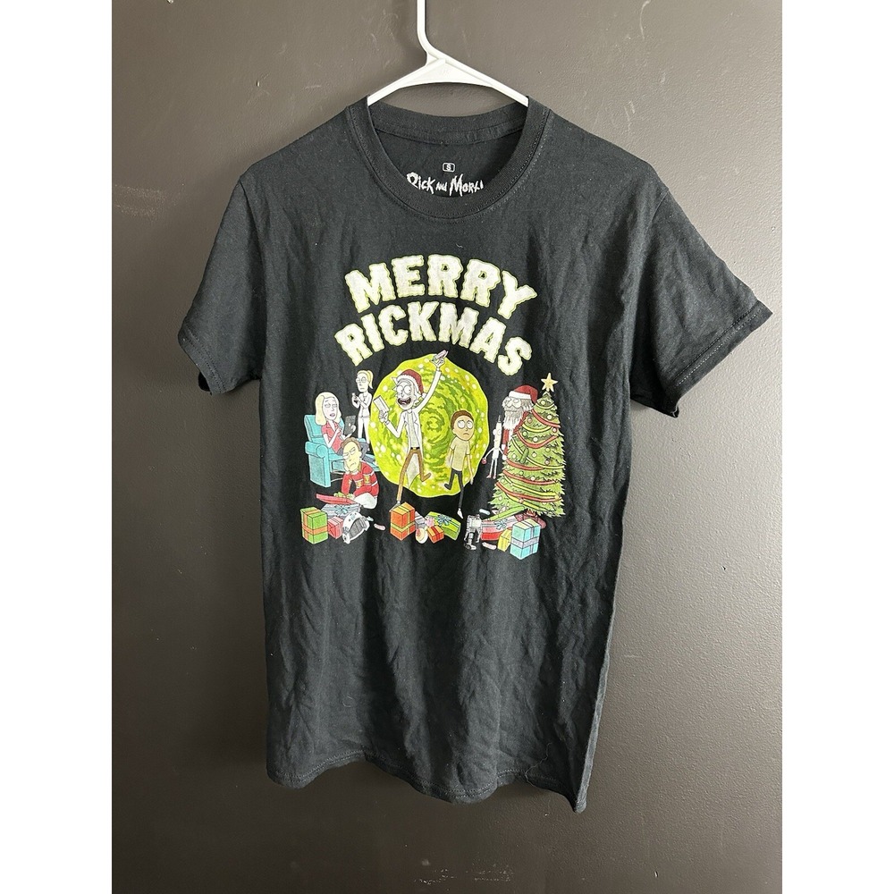 Rick and Morty Merry Rickmas Black Ugly Christmas T-Shirt Men's S Adult Swim‎